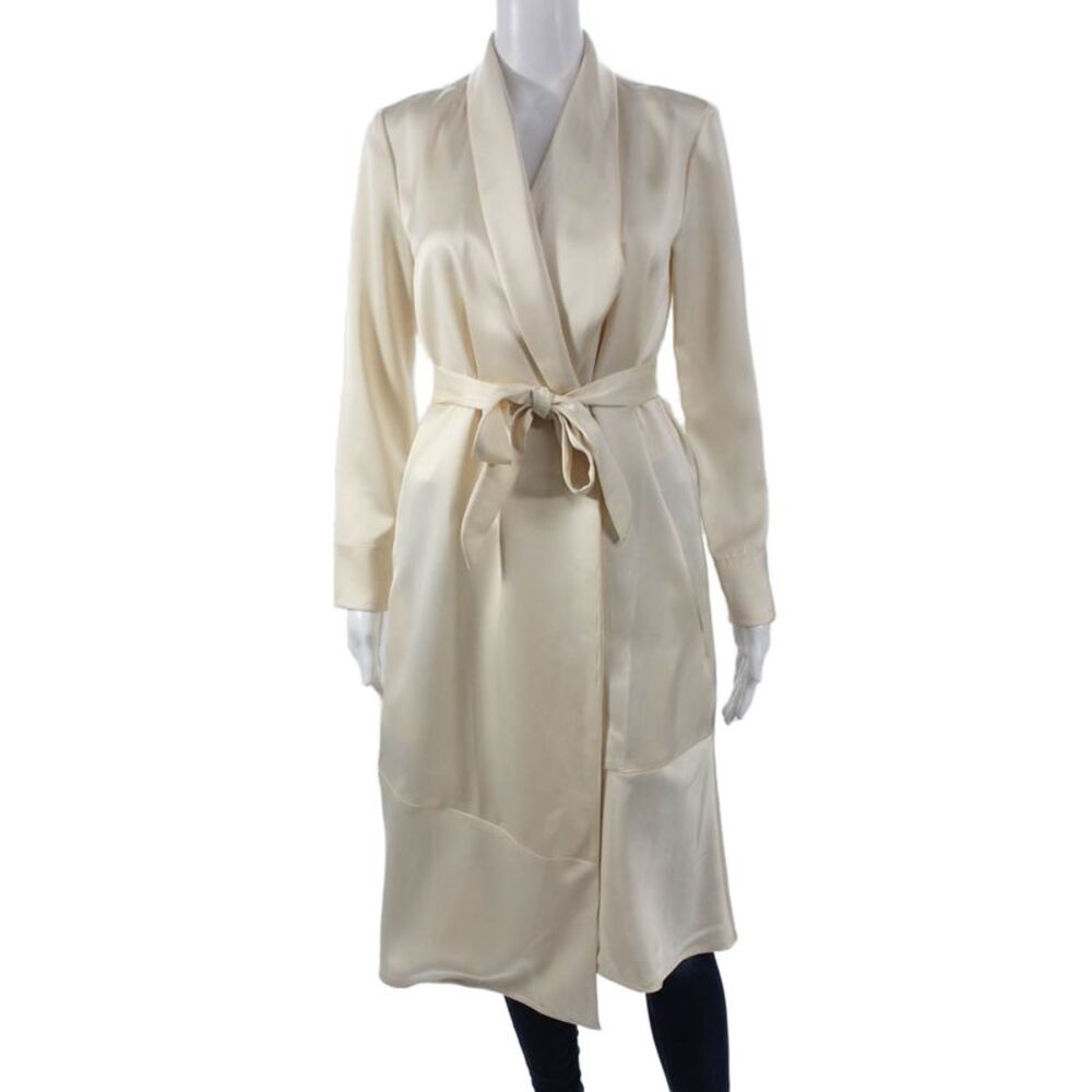 AYR Women Kimono Ivory Tie Collared Long Sleeve Triacetate Size XS